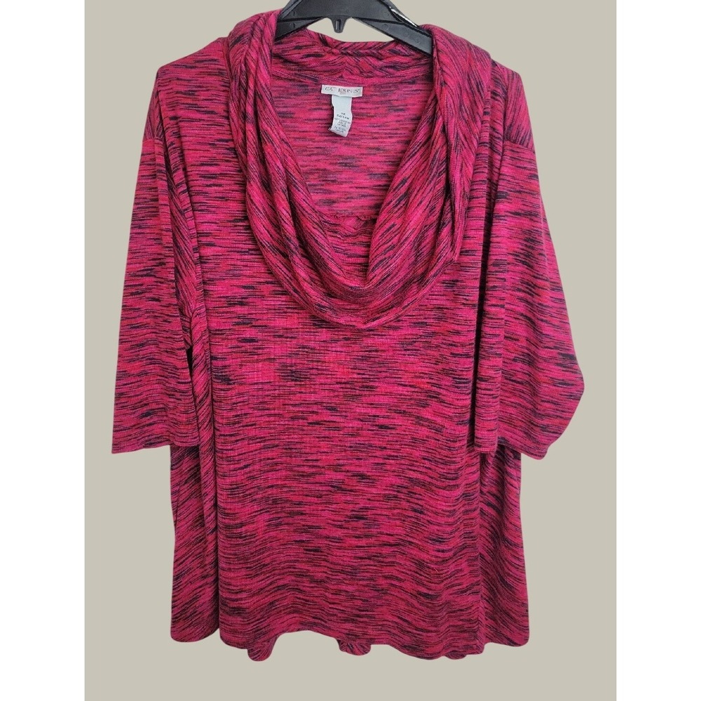 Catherines Blouse Cowl Neck Space Dye Marled Knit Tunic Top Pink Black 2X 22/24W